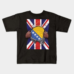 Bosnia & Herzegovina Flag Great Britain Flag Ripped - Gift for Bosnian Herzegovinian From Bosnia And Herzegovina Kids T-Shirt